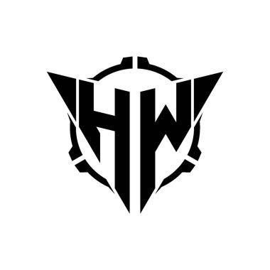 HW Oyun Logosu Geometrik Modern Üçgen Yuvarlak Scope Sniper Taktik Stil Tasarımı izole arkaplan, minimal oyun logo tasarımı, keskin nişancı üçgen logo harfi.