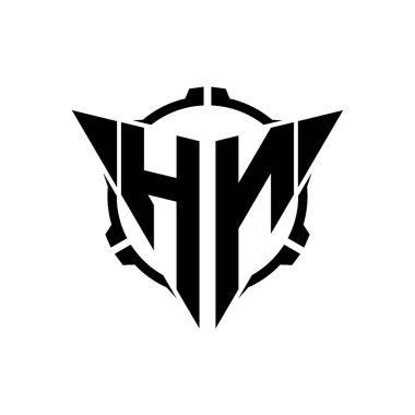HN Oyun Logosu Geometrik modern Üçgen Yuvarlak Scope Sniper Taktik stili tasarımı izole arkaplan, minimalist oyun logosu tasarımı, keskin nişancı üçgen logosu logosu harfi.