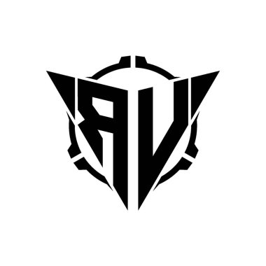 RV Oyun Logosu Geometrik modern Üçgen Yuvarlak Scope Sniper Taktik stili tasarımı izole arkaplan, minimal oyun logosu tasarımı, keskin nişancı üçgen logo logosu harfi.