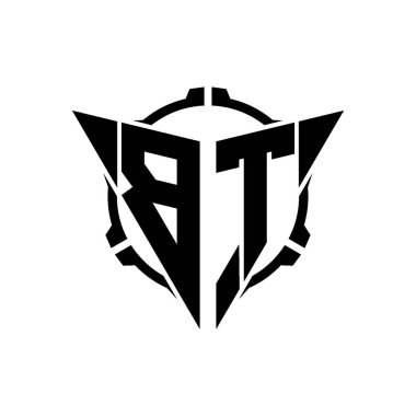 BT Oyun Logosu Geometrik modern Üçgen Yuvarlak Scope Sniper Taktik stili tasarımı izole arkaplan, minimal oyun logo tasarımı, keskin nişancı üçgen logosu logosu harfi.
