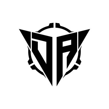 DA Oyun Logosu Geometrik Modern Üçgen Yuvarlak Dürbünlü Keskin Nişancı Taktik Stili tasarımı izole arka planda, minimal oyun logosu tasarımı, keskin nişancı üçgen logosu logosu.