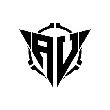 AU Oyun Logosu Geometrik modern Üçgen Yuvarlak Scope Sniper Taktik stili tasarımı izole arkaplan, minimal oyun logo tasarımı, keskin nişancı üçgen logosu logosu harfi.