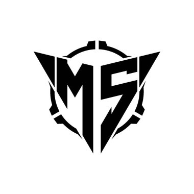 MS Oyun Logosu Geometrik Modern Üçgen Yuvarlak Dürbünlü Keskin Nişancı Taktik Stili tasarımı izole arkaplan, minimal oyun logosu tasarımı, keskin nişancı üçgen logosu logosu.