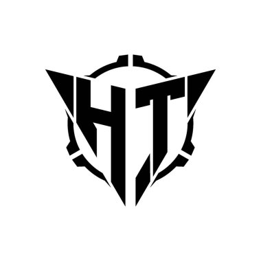HT Oyun Logosu Geometrik modern Üçgen Yuvarlak Scope Sniper Taktik stili tasarımı izole arkaplan, minimal oyun logo tasarımı, keskin nişancı üçgen logosu logosu harfi.