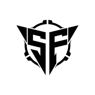 SF Oyun Logosu Geometrik modern Üçgen Yuvarlak Scope Sniper Taktik stili tasarımı izole arkaplan, minimal oyun logo tasarımı, keskin nişancı üçgen logosu logosu harfi.