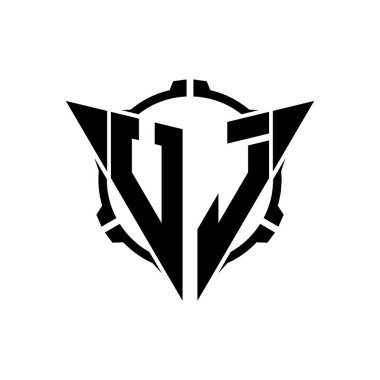 UJ Oyun Logosu Geometrik modern Üçgen Yuvarlak Scope Sniper Taktik stili tasarımı izole arkaplan, minimal oyun logosu tasarımı, keskin nişancı üçgen logosu logosu harfi.