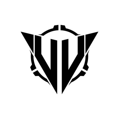 VV Oyun Logosu Geometrik modern Üçgen Yuvarlak Scope Sniper Taktik stili tasarımı izole arkaplan, minimal oyun logosu tasarımı, keskin nişancı üçgen logo logosu harfi.