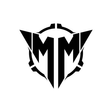 MM Oyun Logosu Geometrik modern Üçgen Yuvarlak Scope Sniper Taktik stili tasarımı izole arkaplan, minimal oyun logo tasarımı, keskin nişancı üçgen logosu logosu harfi.