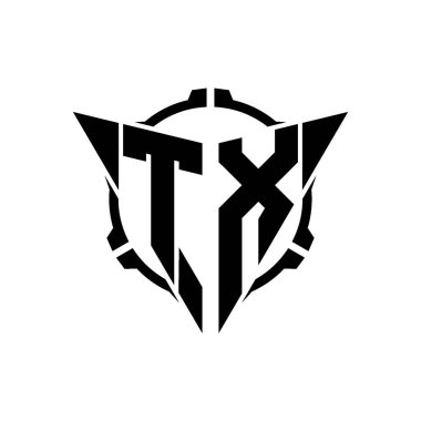 TX Oyun Logosu Geometrik modern Üçgen Yuvarlak Scope Sniper Taktik stili tasarımı izole arkaplan, minimal oyun logo tasarımı, keskin nişancı üçgen logosu logosu harfi.