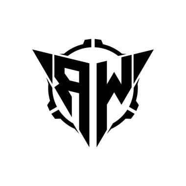 RW Oyun Logosu Geometrik modern Üçgen Yuvarlak Scope Sniper Taktik stili tasarımı izole arkaplan, minimal oyun logosu tasarımı, keskin nişancı üçgen logosu logosu harfi.