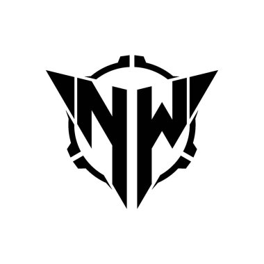NW Oyun Logosu Geometrik Modern Üçgen Yuvarlak Scope Sniper Taktik Stil Tasarımı izole arkaplan, minimal oyun logo tasarımı, keskin nişancı üçgen logo harfi.