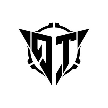 QT Oyun Logosu Geometrik modern Üçgen Yuvarlak Scope Sniper Taktik stili tasarımı izole arkaplan, minimal oyun logo tasarımı, keskin nişancı üçgen logosu logosu harfi.