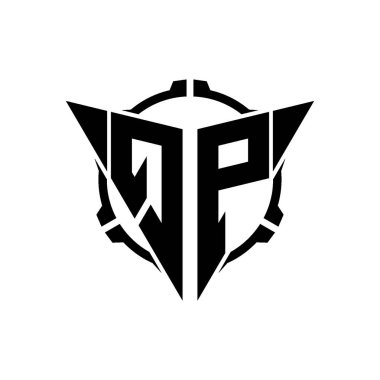 QP Oyun Logosu Geometrik modern Üçgen Yuvarlak Scope Sniper Taktik stili tasarımı izole arkaplan, minimal oyun logosu tasarımı, keskin nişancı üçgen logosu logosu harfi.