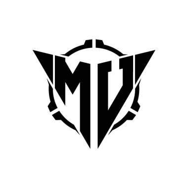 MU Oyun Logosu Geometrik modern Üçgen Yuvarlak Scope Sniper Taktik stili tasarımı izole arkaplan, minimal oyun logosu tasarımı, keskin nişancı üçgen logosu logosu harfi.