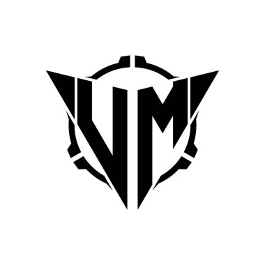VM Oyun Logosu Geometrik modern Üçgen Yuvarlak Scope Sniper Taktik stili tasarımı izole arkaplan, minimal oyun logosu tasarımı, keskin nişancı üçgen logo logosu harfi.