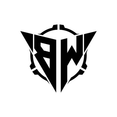 BW Oyun Logosu Geometrik modern Üçgen Yuvarlak Scope Sniper Taktik stili tasarımı izole arkaplan, minimal oyun logosu tasarımı, keskin nişancı üçgen logosu logosu harfi.
