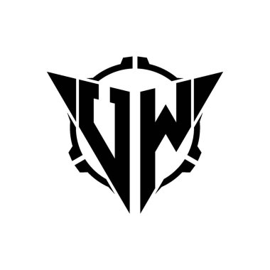 UW Oyun Logosu Geometrik Modern Üçgen Yuvarlak Scope Sniper Taktik Stil Tasarımı izole arkaplan, minimal oyun logo tasarımı, keskin nişancı üçgen logo harfi.
