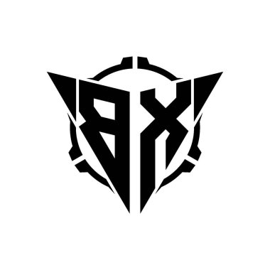BX Oyun Logosu Geometrik modern Üçgen Yuvarlak Scope Sniper Taktik stili tasarımı izole arkaplan, minimal oyun logo tasarımı, keskin nişancı üçgen logosu logosu harfi.