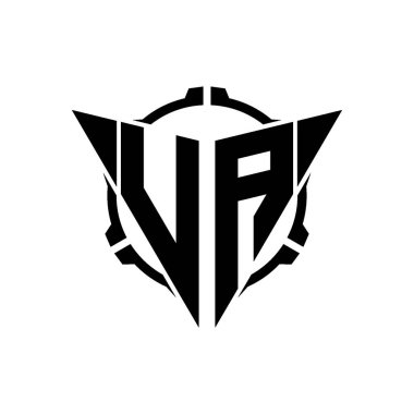 VA Oyun Logosu Geometrik modern Üçgen Yuvarlak Scope Sniper Taktik stili tasarımı izole arkaplan, minimal oyun logo tasarımı, keskin nişancı üçgen logosu logosu harfi.