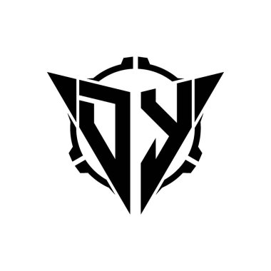 DY Oyun Logosu Geometrik modern Üçgen Yuvarlak Dürbünlü Keskin Nişancı Taktik Stili tasarımı izole arkaplan, minimal oyun logosu tasarımı, keskin nişancı üçgen logosu logosu.