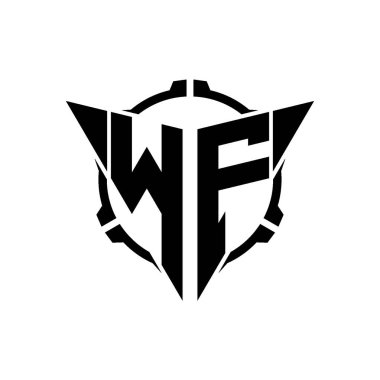 WF Oyun Logosu Geometrik modern Üçgen Yuvarlak Scope Sniper Taktik stili tasarımı izole arkaplan, minimal oyun logosu tasarımı, keskin nişancı üçgen logosu logosu harfi.