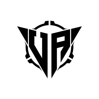 UA Oyun Logosu Geometrik Modern Üçgen Yuvarlak Scope Sniper Taktik Stil Tasarımı izole arkaplan, minimal oyun logo tasarımı, keskin nişancı üçgen logo harfi.