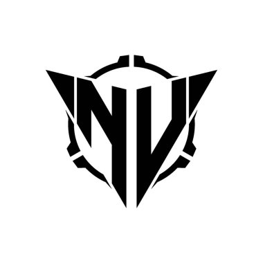 NV Oyun Logosu Geometrik modern Üçgen Yuvarlak Scope Sniper Taktik stili tasarımı izole arkaplan, minimal oyun logosu tasarımı, keskin nişancı üçgen logosu logosu harfi.