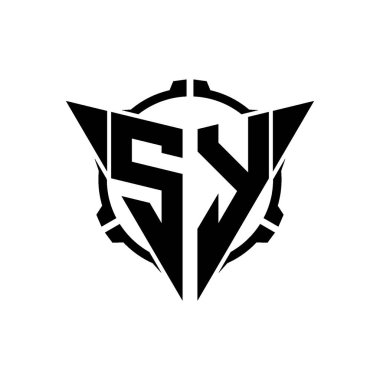 SY Oyun Logosu Geometrik modern Üçgen Yuvarlak Scope Sniper Taktik stili tasarımı izole arkaplan, minimal oyun logosu tasarımı, keskin nişancı üçgen logosu logosu harfi.