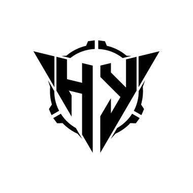 HY Oyun Logosu Geometrik modern Üçgen Yuvarlak Scope Sniper Taktik stili tasarımı izole arkaplan, minimal oyun logo tasarımı, keskin nişancı üçgen logosu logosu harfi.