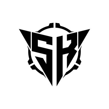 SK Oyun Logosu Geometrik modern Üçgen Yuvarlak Scope Sniper Taktik stili tasarımı izole arkaplan, minimal oyun logosu tasarımı, keskin nişancı üçgen logosu logosu harfi.