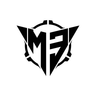 ME Oyun Logosu Geometrik modern Üçgen Yuvarlak Dürbünlü Keskin Nişancı Taktik Stili tasarımı izole arkaplan, minimal oyun logosu tasarımı, keskin nişancı üçgen logosu logosu.