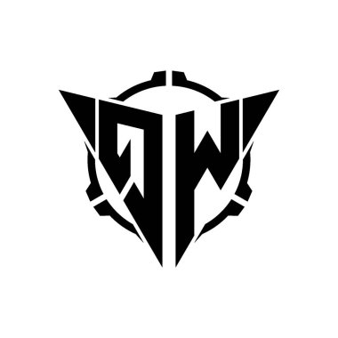 QW Oyun Logosu Geometrik modern Üçgen Yuvarlak Scope Sniper Taktik stili tasarımı izole arkaplan, minimal oyun logo tasarımı, keskin nişancı üçgen logosu logosu harfi.