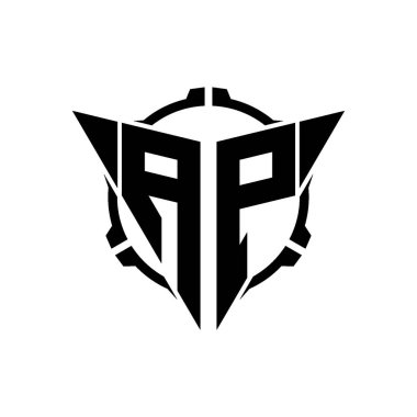 AP Oyun Logosu Geometrik Modern Üçgen Yuvarlak Dürbünlü Keskin Nişancı Taktik Stili Tasarımı izole arka plan, minimal oyun logosu tasarımı, keskin nişancı üçgen logosu logosu.