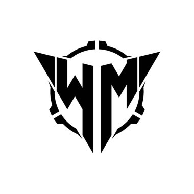 WM Oyun Logosu Geometrik modern Üçgen Yuvarlak Scope Sniper Taktik stili tasarımı izole arkaplan, miniminalist oyun logo tasarımı, keskin nişancı üçgen logo harfi.
