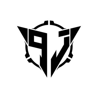 PJ Oyun Logosu Geometrik modern Üçgen Yuvarlak Scope Sniper Taktik stili tasarımı izole arkaplan, minimal oyun logosu tasarımı, keskin nişancı üçgen logosu logosu harfi.