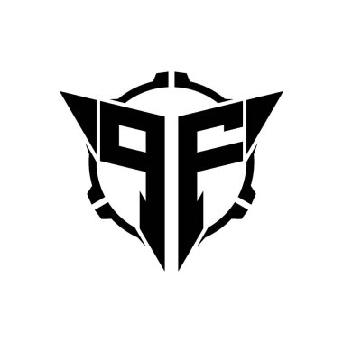 PF Oyun Logosu Geometrik modern Üçgen Yuvarlak Scope Sniper Taktik stili tasarımı izole arkaplan, minimal oyun logosu tasarımı, keskin nişancı üçgen logosu logosu harfi.