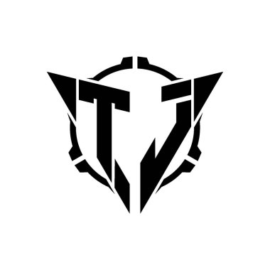 TJ Oyun Logosu Geometrik modern Üçgen Yuvarlak Scope Sniper Taktik stili tasarımı izole arkaplan, minimal oyun logo tasarımı, keskin nişancı üçgen logosu logosu harfi.