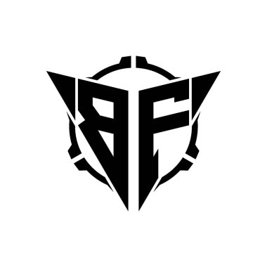 BF Oyun Logosu Geometrik modern Üçgen Yuvarlak Scope Sniper Taktik stili tasarımı izole arkaplan, minimalist oyun logosu tasarımı, keskin nişancı üçgen logosu logosu harfi.