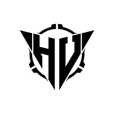 HU Oyun Logosu Geometrik modern Üçgen Yuvarlak Scope Sniper Taktik stili tasarımı izole arkaplan, minimalist oyun logosu tasarımı, keskin nişancı üçgen logosu logosu harfi.
