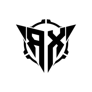RX Oyun Logosu Geometrik modern Üçgen Yuvarlak Scope Sniper Taktik stili tasarımı izole arkaplan, minimal oyun logosu tasarımı, keskin nişancı üçgen logosu logosu harfi.