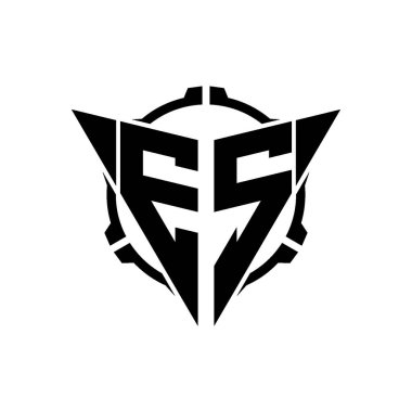 ES Oyun Logosu Geometrik modern Üçgen Yuvarlak Dürbünlü Keskin Nişancı Taktik Stili tasarımı izole arkaplan, minimal oyun logosu tasarımı, keskin nişancı üçgen logosu logosu.