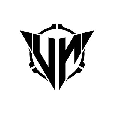 VN Oyun Logosu Geometrik modern Üçgen Yuvarlak Scope Sniper Taktik stili tasarımı izole arkaplan, minimal oyun logosu tasarımı, keskin nişancı üçgen logo logosu harfi.