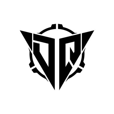 DQ Oyun Logosu Geometrik modern Üçgen Yuvarlak Scope Sniper Taktik stili tasarımı izole arkaplan, minimal oyun logosu tasarımı, keskin nişancı üçgen logosu logosu harfi.