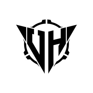 Uh Oyun Logosu Geometrik Modern Üçgen Yuvarlak Dürbünlü Keskin Nişancı Taktik Stili tasarımı izole arka planda, minimal oyun logosu tasarımı, keskin nişancı üçgen logosu logosu.
