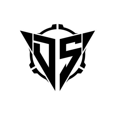 DS Oyun Logosu Geometrik modern Üçgen Yuvarlak Dürbünlü Keskin Nişancı Taktik stili Tasarımı izole edilmiş arka plan, minimal oyun logosu tasarımı, keskin nişancı üçgen logosu logosu.