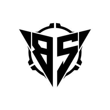 BS Oyun Logosu Geometrik modern Üçgen Yuvarlak Dürbünlü Keskin Nişancı Taktik Stili tasarımı izole arkaplan, minimal oyun logosu tasarımı, keskin nişancı üçgen logosu logosu.