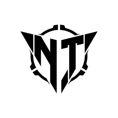 NT Oyun Logosu Geometrik modern Üçgen Yuvarlak Scope Sniper Taktik stili tasarımı izole arkaplan, minimalist oyun logosu tasarımı, keskin nişancı üçgen logosu logosu harfi.