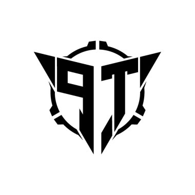 PT Oyun Logosu Geometrik modern Üçgen Yuvarlak Scope Sniper Taktik stili tasarımı izole arkaplan, minimal oyun logo tasarımı, keskin nişancı üçgen logosu logosu harfi.