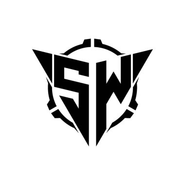 SW Oyun Logosu Geometrik modern Üçgen Yuvarlak Scope Sniper Taktik stili tasarımı izole arkaplan, minimal oyun logo tasarımı, keskin nişancı üçgen logo logosu harfi.