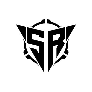 SR Oyun Logosu Geometrik modern Üçgen Yuvarlak Scope Sniper Taktik stili tasarımı izole arkaplan, minimal oyun logosu tasarımı, keskin nişancı üçgen logosu logosu harfi.